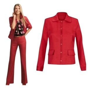 Cabi Red Valentine Linen Blend Button Front Jacket Blazer Womens Size M